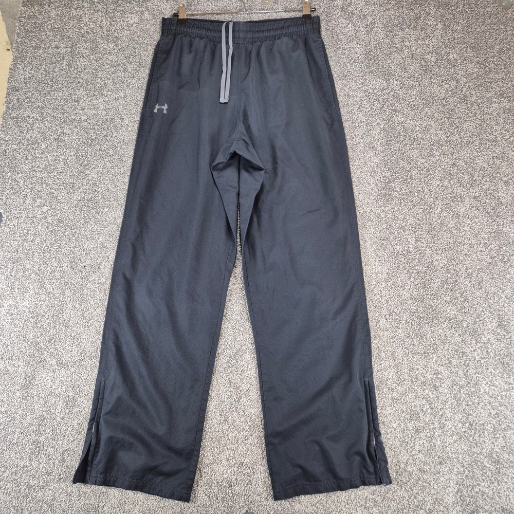 Under Armour Track Pants Mens Medium Black HeatGear Loose Fit Ankle Zip Training